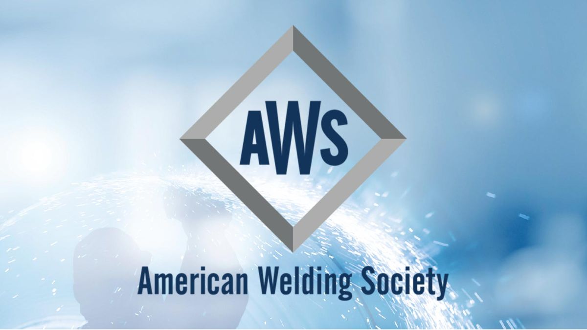 American Welding Society logo with someone grinding in the background